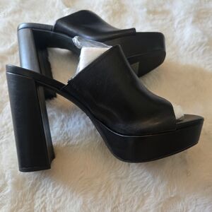 BAMBOO Black Platform Mules with Peep Toe